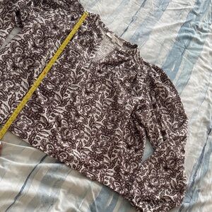 LOFT Cream and Brown Floral Blouse